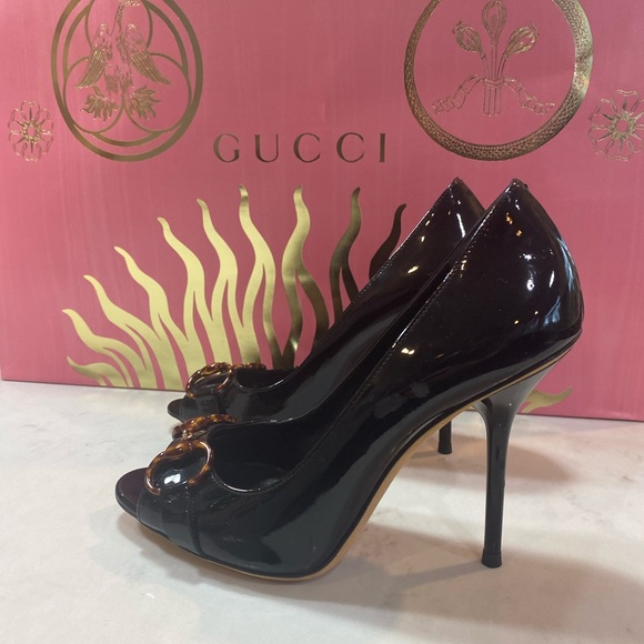 Gucci Black Patent Horsebit Heels Shoes Sz 6 - Picture 2 of 6